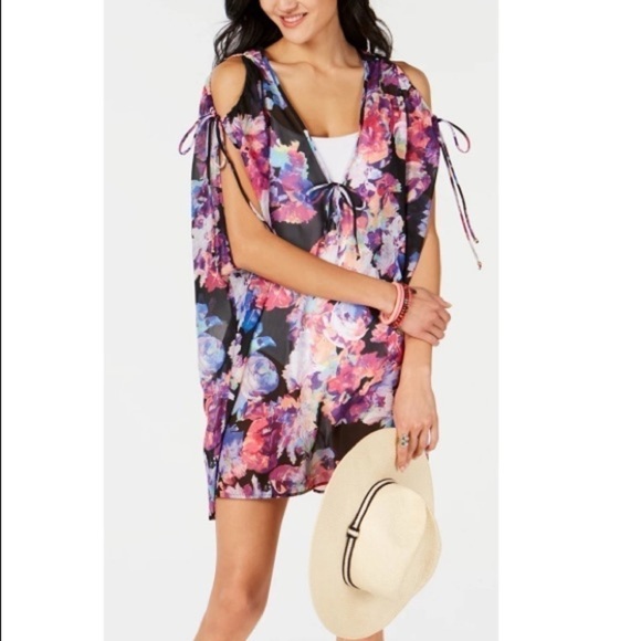 Nwt Bar III Tech Floral Tunic Swim Cover-up - Picture 1 of 9